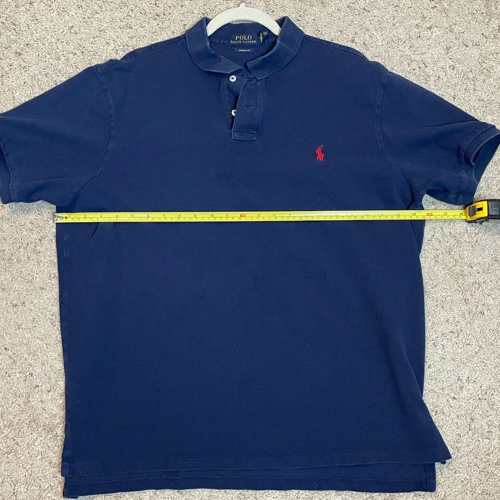 POLO RALPH LAUREN Polo Shirt Mens 2XL Blue Custom Fit Cotton Short Sleeve Casual